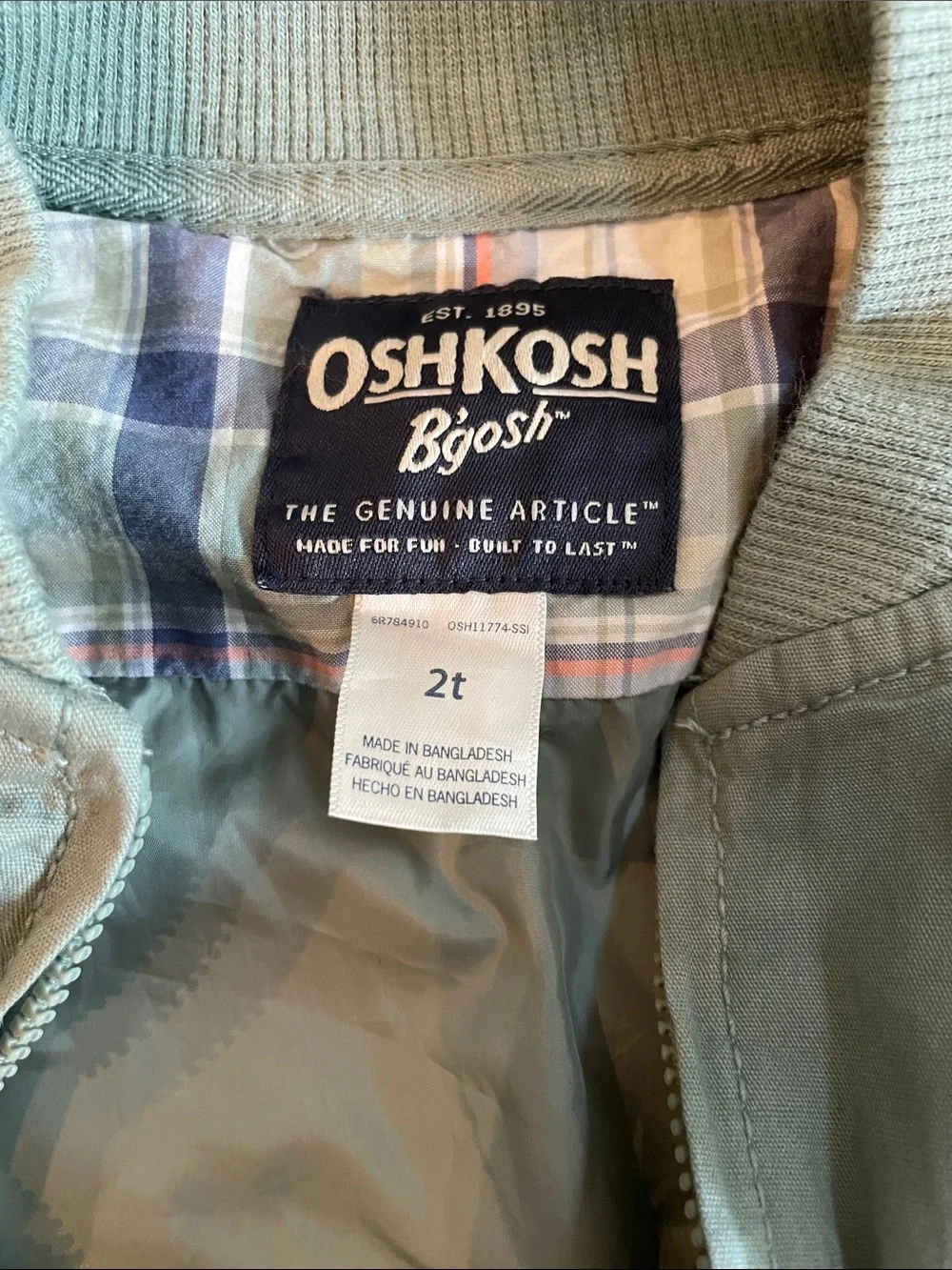 OshKosh B'gosh Kids Mint Green Zip Front Bomber Jacket